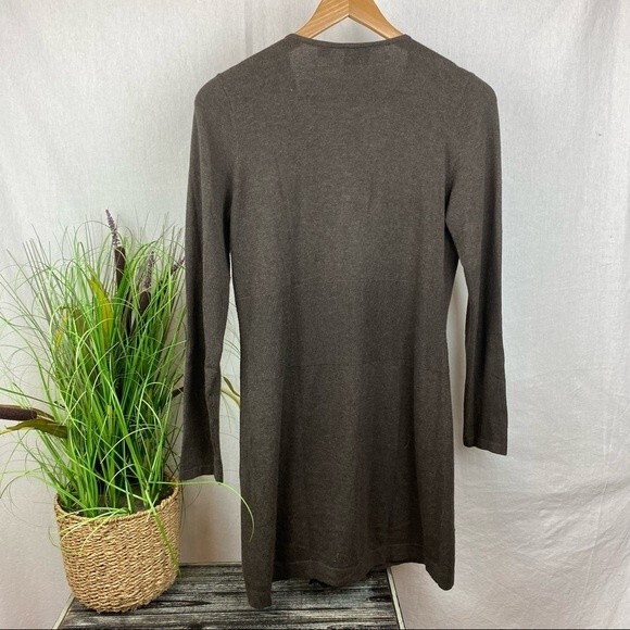 Tribal Brown ruffle Front Long Zip Up Sleeve Duster Cardigan Sweater M - Picture 3 of 7